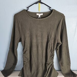 Nine Britton Dark Green Ribbed Long Sleeve Top